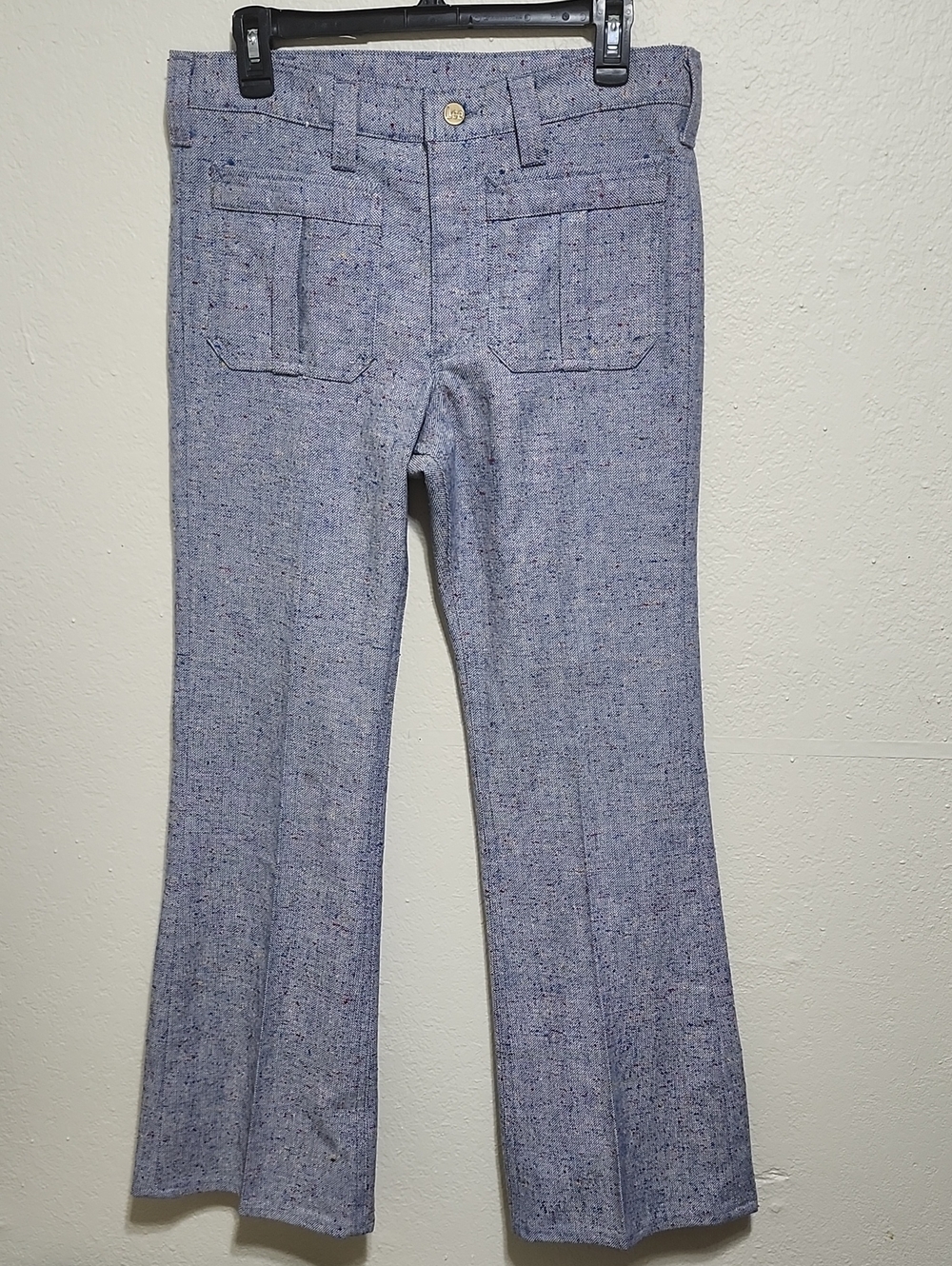 Vintage Lee Women's Light Blue Tweed Boot Cut Pants 70s Made In USA 31 Retro